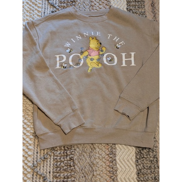 Disney Tops - Disney Winnie the Pooh Embroidered Sweatshirt Tan Crewneck Small Bees Daisies